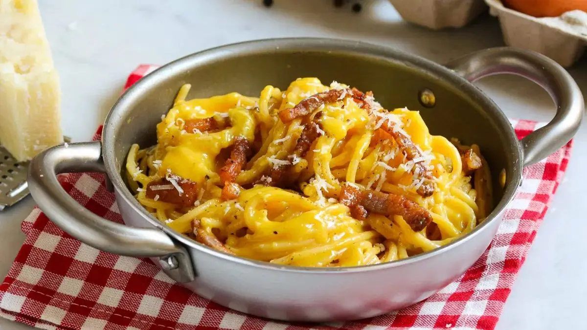 Authentic Italian carbonara pasta with guanciale in Rome